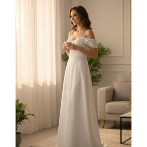 Elegant Off-Shoulder White Gown – Size 4, Corset Back, NWT